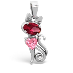 Lab Ruby Kitten 14K White Gold pendant P5780