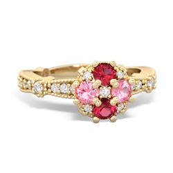 Lab Ruby Sparkling Tiara Cluster 14K Yellow Gold ring R26293RD