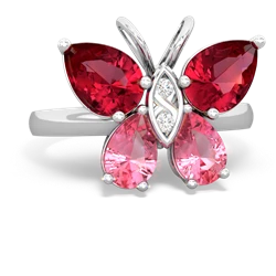 Lab Ruby Butterfly 14K White Gold ring R2215