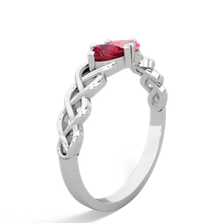 Lab Ruby Heart To Heart Braid 14K White Gold ring R5870