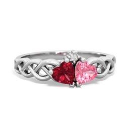 Lab Ruby Heart To Heart Braid 14K White Gold ring R5870