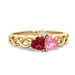 Lab Ruby Heart To Heart Braid 14K Yellow Gold ring R5870