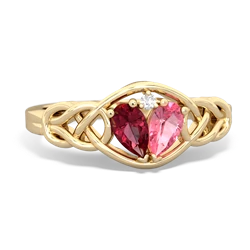 Lab Ruby Celtic Love Knot 14K Yellow Gold ring R5420