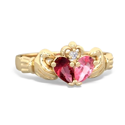 Lab Ruby 'Our Heart' Claddagh 14K Yellow Gold ring R2388