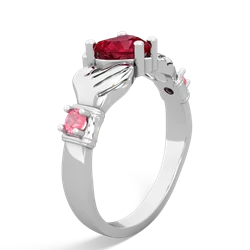 Lab Ruby Claddagh Keepsake 14K White Gold ring R5245