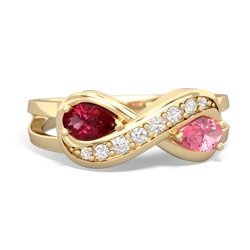 Lab Ruby Diamond Infinity 14K Yellow Gold ring R5390