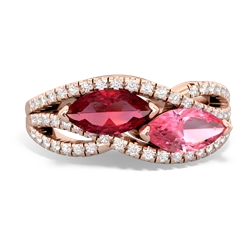 Lab Ruby Diamond Rivers 14K Rose Gold ring R3070