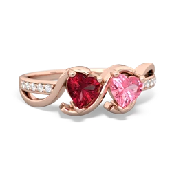 Lab Ruby Side By Side 14K Rose Gold ring R3090