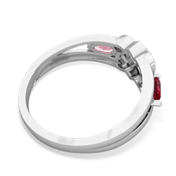 Lab Ruby Hearts Intertwined 14K White Gold ring R5880