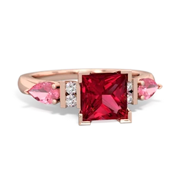 Lab Ruby 6Mm Princess Eternal Embrace Engagement 14K Rose Gold ring C2002