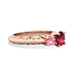 Lab Ruby Art Deco Eternal Embrace Engagement 14K Rose Gold ring C2003