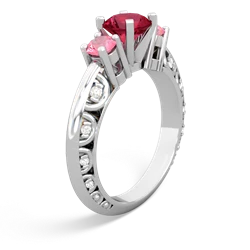 Lab Ruby Art Deco Eternal Embrace Engagement 14K White Gold ring C2003