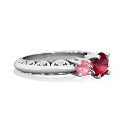 Lab Ruby Art Deco Eternal Embrace Engagement 14K White Gold ring C2003