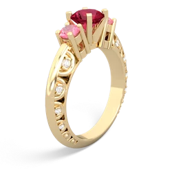 Lab Ruby Art Deco Eternal Embrace Engagement 14K Yellow Gold ring C2003