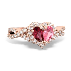 Lab Ruby Diamond Twist 'One Heart' 14K Rose Gold ring R2640HRT