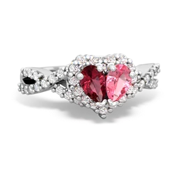 Lab Ruby Diamond Twist 'One Heart' 14K White Gold ring R2640HRT