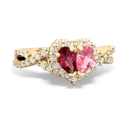 Lab Ruby Diamond Twist 'One Heart' 14K Yellow Gold ring R2640HRT