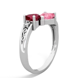 Lab Ruby Snuggling Hearts 14K White Gold ring R2178