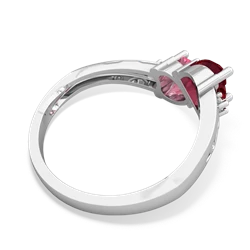 Lab Ruby Snuggling Hearts 14K White Gold ring R2178