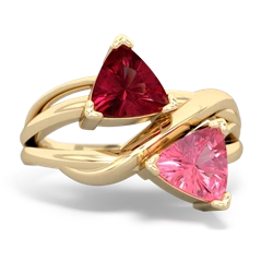 Lab Ruby Split Band Swirl 14K Yellow Gold ring R2341