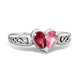 Lab Ruby Filligree 'One Heart' 14K White Gold ring R5070