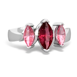 Lab Ruby Three Peeks 14K White Gold ring R2433