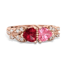 Lab Ruby Diamond Butterflies 14K Rose Gold ring R5601