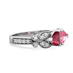 Lab Ruby Diamond Butterflies 14K White Gold ring R5601