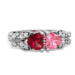 Lab Ruby Diamond Butterflies 14K White Gold ring R5601