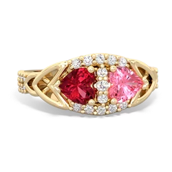 Lab Ruby Sparkling Celtic Knot 14K Yellow Gold ring R2645