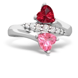 Lab Ruby Heart To Heart 14K White Gold ring R2064