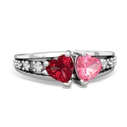 Lab Ruby Heart To Heart 14K White Gold ring R3342