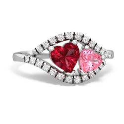 Lab Ruby Mother And Child 14K White Gold ring R3010