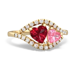 Lab Ruby Mother And Child 14K Yellow Gold ring R3010