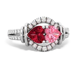 Lab Ruby Art-Deco Keepsake 14K White Gold ring R5630