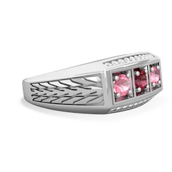 Lab Ruby Three Stone Tire Tread Men's 14K White Gold ring R0520