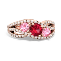 Lab Ruby Three Stone Aurora 14K Rose Gold ring R3080