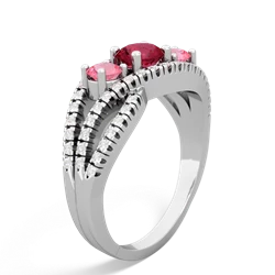 Lab Ruby Three Stone Aurora 14K White Gold ring R3080