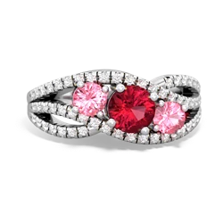 Lab Ruby Three Stone Aurora 14K White Gold ring R3080