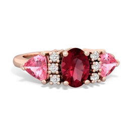 Lab Ruby Antique Style Three Stone 14K Rose Gold ring R2186