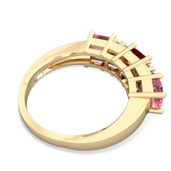 Lab Ruby Three Stone Diamond Cluster 14K Yellow Gold ring R2592