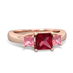 Lab Ruby Three Stone Trellis 14K Rose Gold ring R4015