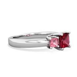 Lab Ruby Three Stone Trellis 14K White Gold ring R4015