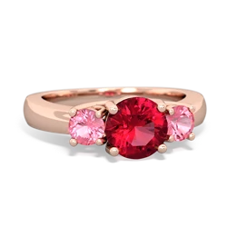 Lab Ruby Three Stone Round Trellis 14K Rose Gold ring R4018