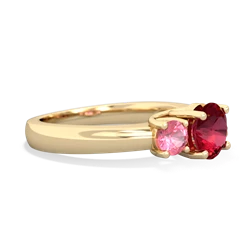 Lab Ruby Three Stone Round Trellis 14K Yellow Gold ring R4018