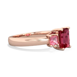 Lab Ruby Three Stone Emerald-Cut Trellis 14K Rose Gold ring R4021