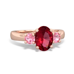 Lab Ruby Three Stone Oval Trellis 14K Rose Gold ring R4024