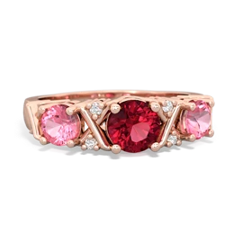 Lab Ruby Hugs And Kisses 14K Rose Gold ring R5016