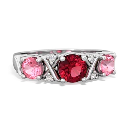 Lab Ruby Hugs And Kisses 14K White Gold ring R5016