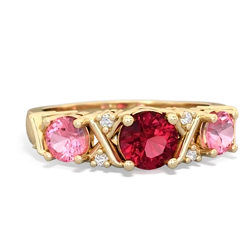 Lab Ruby Hugs And Kisses 14K Yellow Gold ring R5016